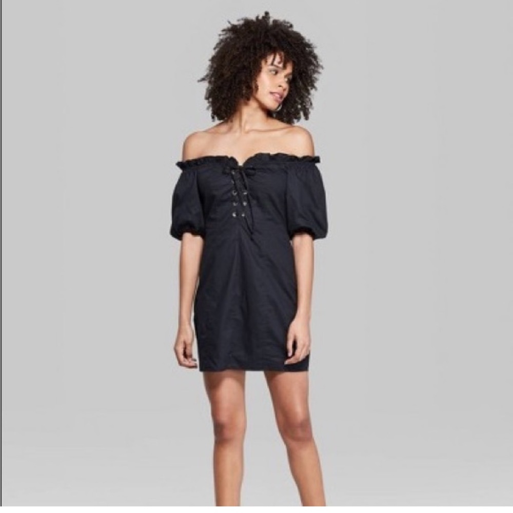 NWT Wild Fable Black Lace Up on or Off the Shoulder Dress Size Large